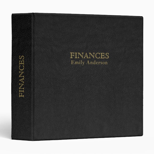 Black Leather Texture Gold Finances Typography Binder (Front/Spine)