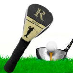 Black Leather Texture Golfer Monogram Name Gold   Golf Head Cover<br><div class="desc">Personalized Monogram and Name for golfers. Black leather texture with Gold elegant lettering (not actual leather). Sophisticated father's day gift idea for dad or grandpa (husband / significant other). Could also be a perfect holiday or retirement gift idea. if you need any design assistance or a special request, just send...</div>