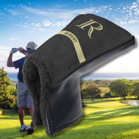 Black Leather Texture Monogram Name Gold  