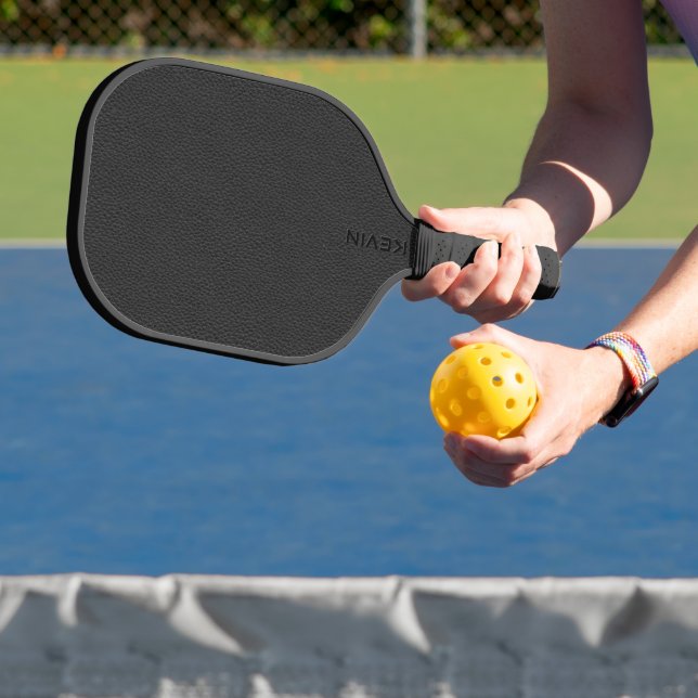 Black Leather Texture Personalized Monogram  Pickleball Paddle (Insitu)