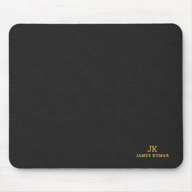 Black Leather Texture Print Monogram Mouse Pad (Front)