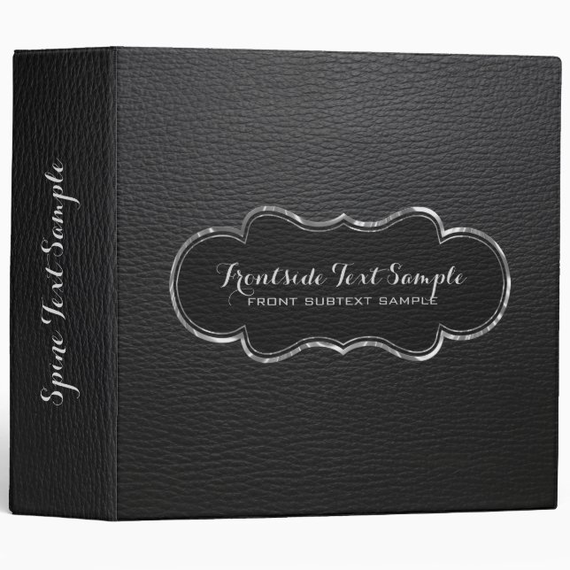 Black Leather Texture Print With Silver Accents Binder (Front/Spine)