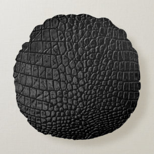 Black leather texture round pillow