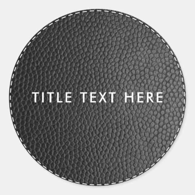 Black Leather Texture & Stitching  Classic Round Sticker (Front)