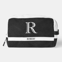 Black Leather Texture Trim White Monogram Name