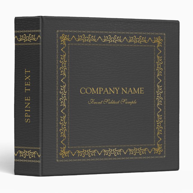 Black Leather Texture Vintage Gold Frame Binder (Front/Spine)