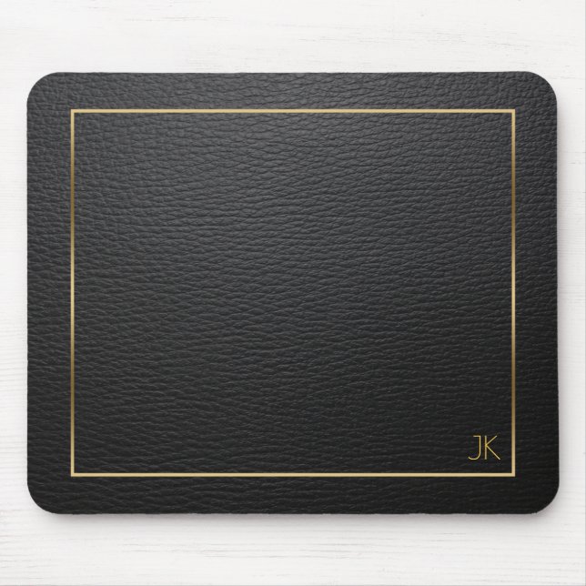 Black Leather Texture With Gold Frame Mouse Pad (Front)