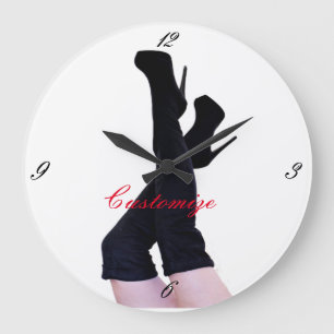Black Leather Thigh-high Boots Thunder_Cove Large Clock