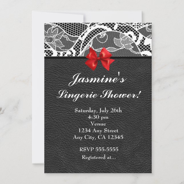 Black Leather & White Lace Lingerie Invitation (Front)