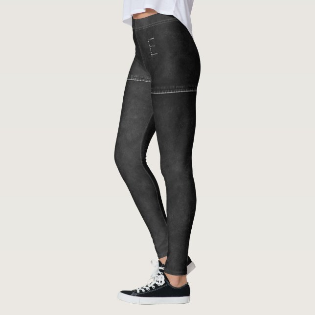 Black Leather With Seam Chic Monogram Personalized Leggings (Left)