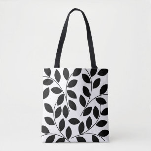 Black Leaves Modern Tropical Tote Bag
