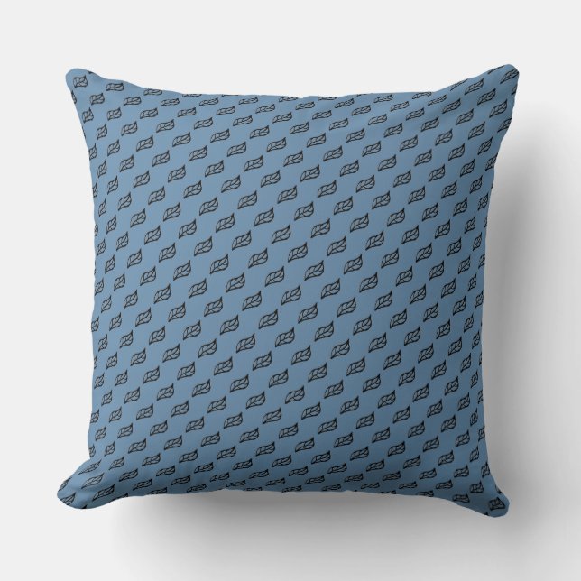 Black leaves on blue throw pillow (Front)