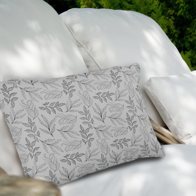 Black leaves pattern light grey  accent pillow (Creator Uploaded)