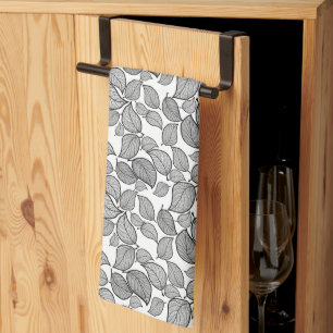 Black Leaves White Kitchen Towels
