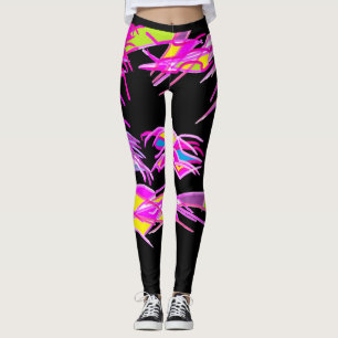 Black leggings with mixed purple designs