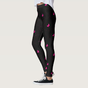 Black Leggings with Pink Butterflies Choose Colour