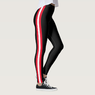Black Leggings with Red and White Side Stripe