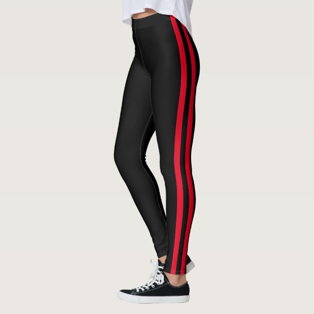 Black Leggings with Red Side Stripe Custom Colours (Left)