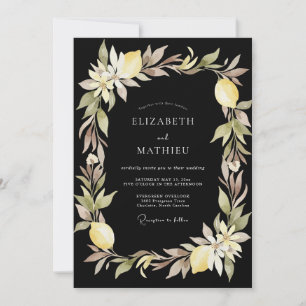 Black Lemon Citrus Sage Wedding Invitation