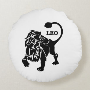 Black Leo Lion Zodiac Round Pillow