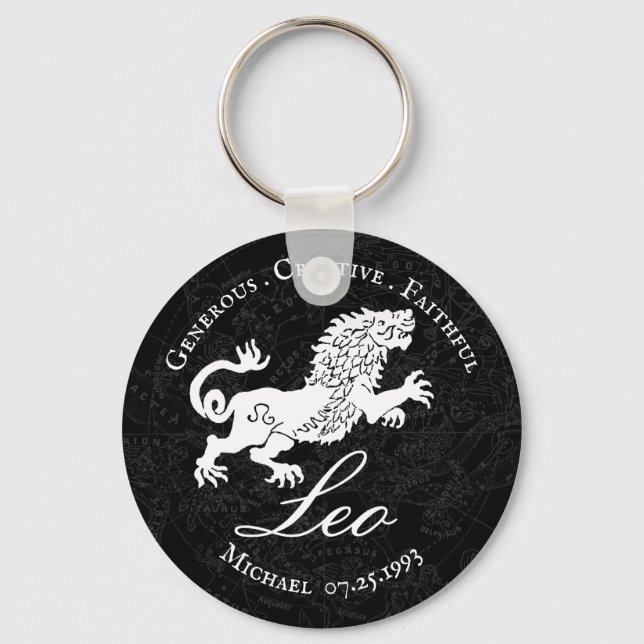 Black Leo Zodiac Personality Vintage Astro Custom Keychain (Front)