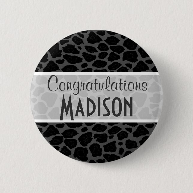 Black Leopard Animal Print 2 Inch Round Button (Front)