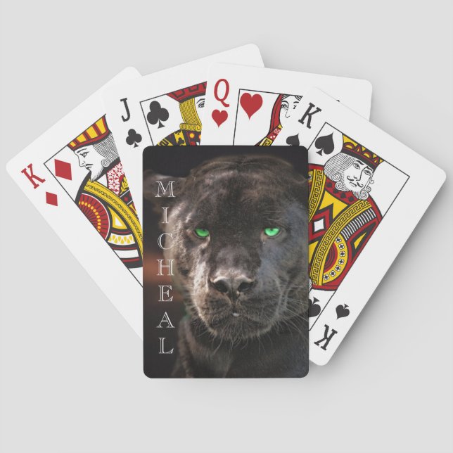 Black Leopard Big Cat Personalized name   Playing Cards (Back)