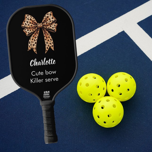 Black leopard bow name quote pickleball paddle (Creator Uploaded)