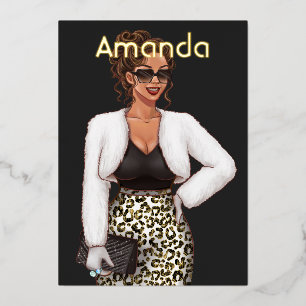 Black Leopard Fashion Birthday Party Foil Invitati