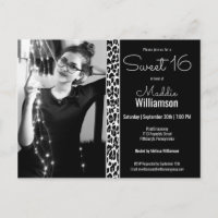 Black Leopard Glitter Photo Sweet 16 Invitation