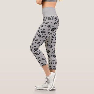 Black Leopard Pattern On Grey Capri Leggings