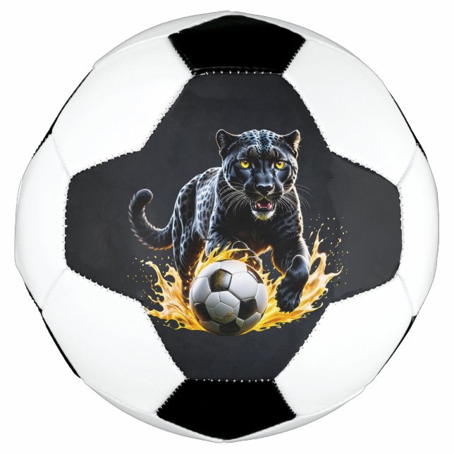 Black leopard playing with a soccer.  soccer ball (Front)