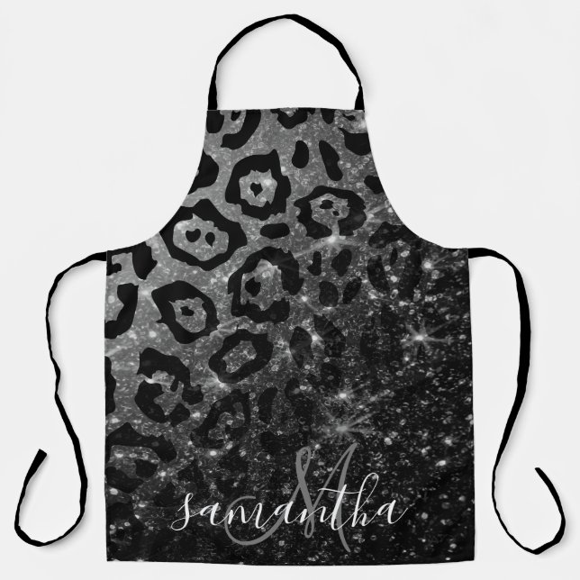 Black Leopard Print and Glitter Apron (Front)
