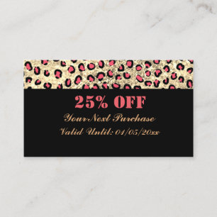 Black Leopard Print Glitter QR CodeDiscount Card