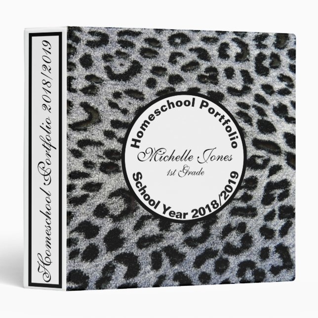 Black Leopard Print Homeschool Portfolio Binder (Front/Spine)