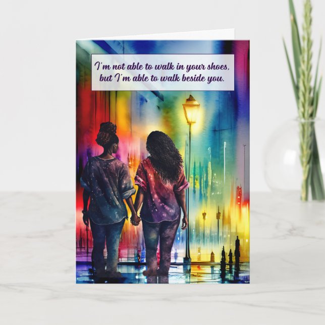 Black Lesbian Couple Walk Beside You Gay Rainbow Card (Front)
