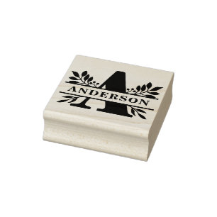 Black Letter A Foliage Split Monogram Rubber Stamp