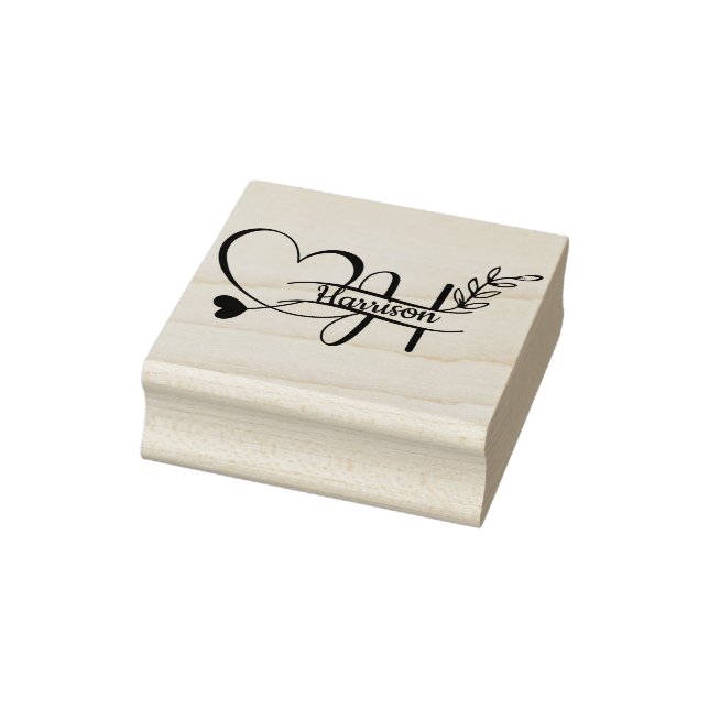 Black Letter H Monogram Heart Foliage Cute Rubber Stamp (Stamp)