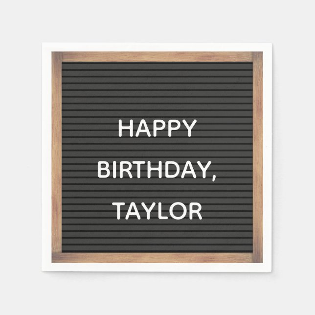 Black Letterboard Marquee Sign Custom Message Napkin (Front)