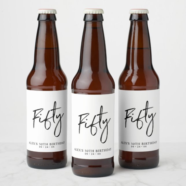 Black Lettering Fifty | 50th Birthday Party Beer Beer Bottle Label (Bottles)