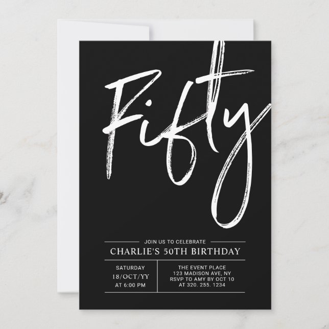 Black Lettering Fifty | Modern 50th Birthday Party Invitation (Front)