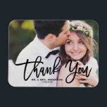 Black Lettering Modern Photo Wedding Thank You Magnet<br><div class="desc">Express your gratitude with our customizable photo wedding thank you magnet, featuring elegant modern calligraphy. This design seamlessly blends personal sentiment with contemporary style, making it the perfect way to thank your guests for sharing in your special day. Showcase your favourite wedding photos adding a personal touch that captures the...</div>