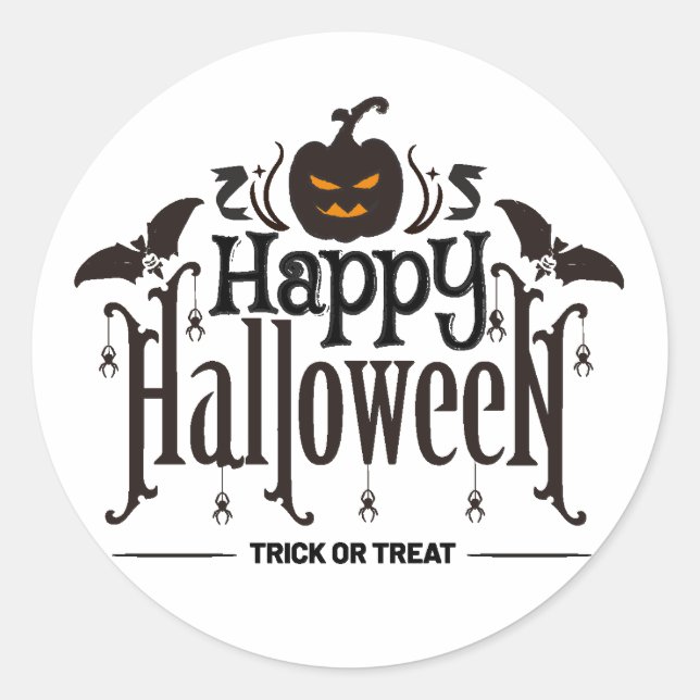 Black Lettering of Happy Halloween with pumpkin Classic Round Sticker (Front)