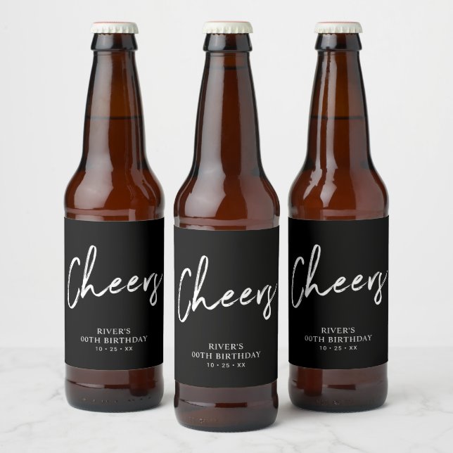 Black Lettering Thirty | 30th Birthday Party Beer  Beer Bottle Label (Bottles)