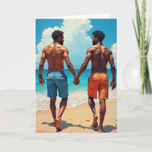 Black lgbtq walking on the beach card