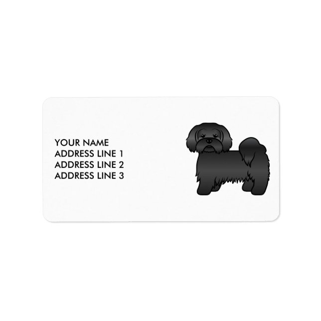 Black Lhasa Apso Cute Cartoon Dog & Custom Text Label (Front)