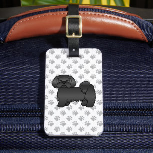 Black Lhasa Apso Cute Cartoon Dog & Custom Text Luggage Tag