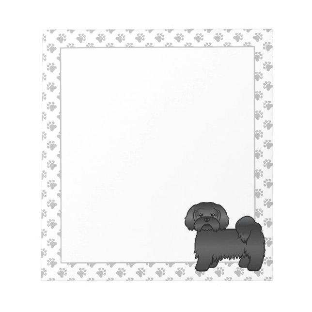 Black Lhasa Apso Cute Cartoon Dog Illustration Notepad (Front)