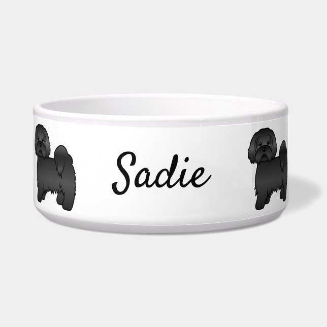 Black Lhasa Apso Cute Cartoon Dog & Name (Front)