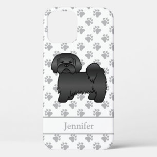 Black Lhasa Apso Cute Cartoon Dog & Name iPhone 12 Case